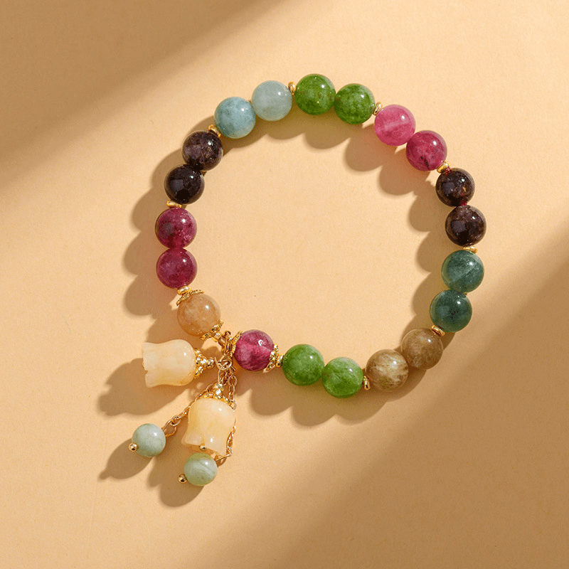 Colorful Tourmaline Bracelet with Bell Orchid Pendant