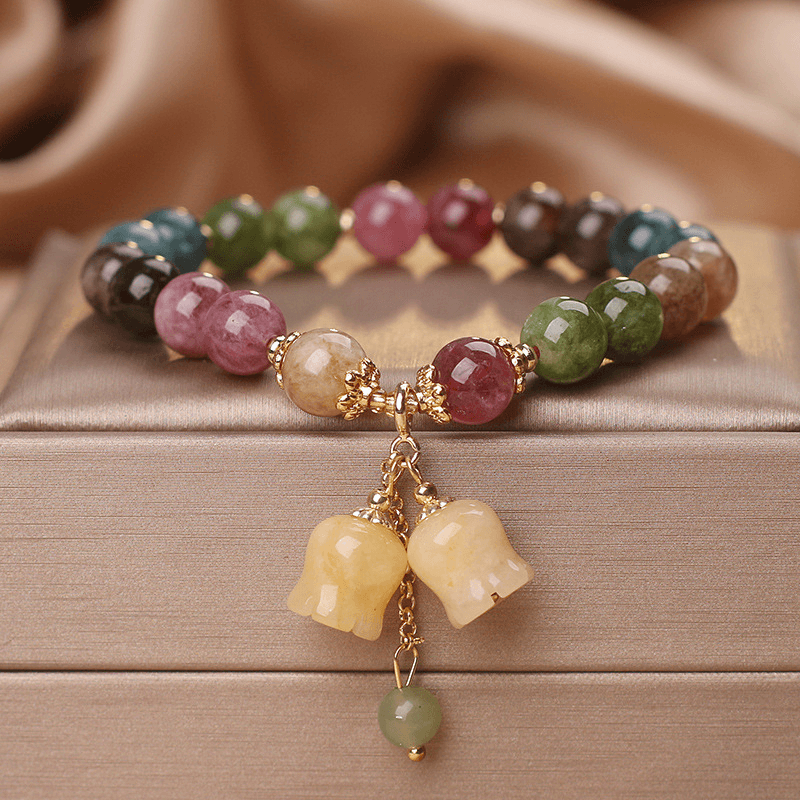 Colorful Tourmaline Bracelet with Bell Orchid Pendant
