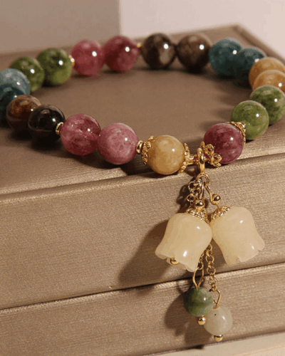 Colorful Tourmaline Bracelet with Bell Orchid Pendant
