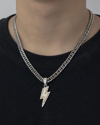 Copper Cuban Necklace Mens with Lightning Pendant