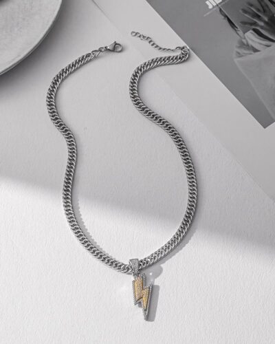 Copper Cuban Necklace Mens with Lightning Pendant