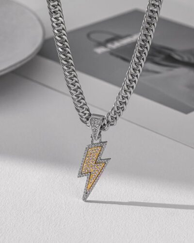 Copper Cuban Necklace Mens with Lightning Pendant