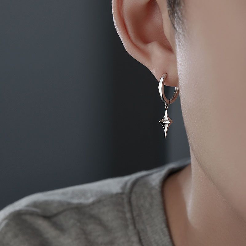 Copper Men Hoops Earrings with Star Design - Görüntü 5