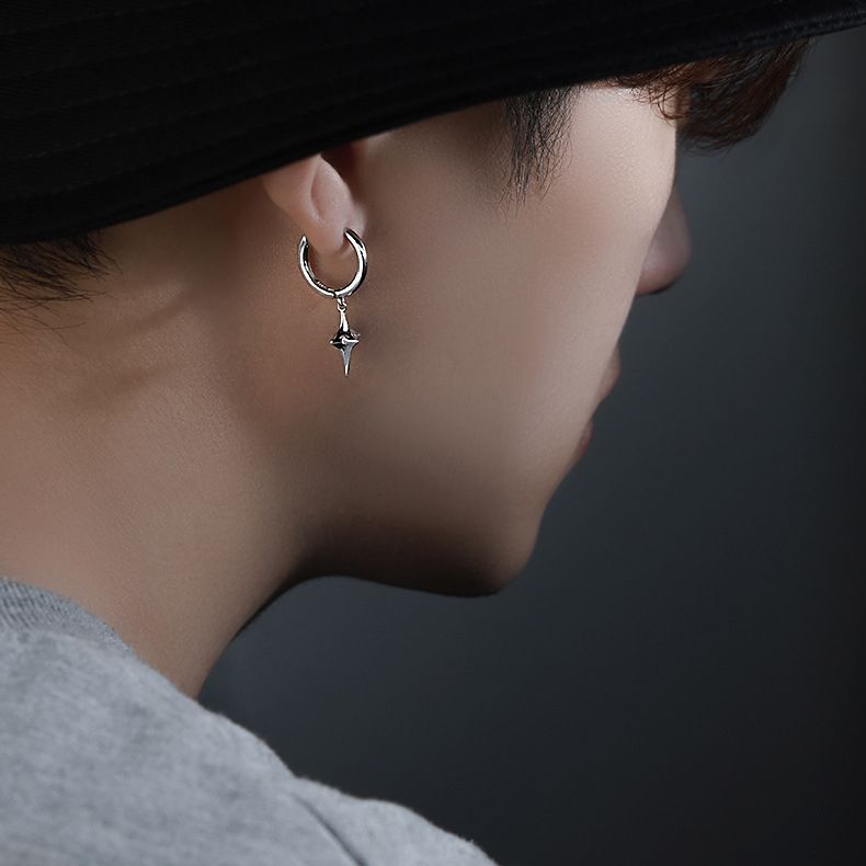 Copper Men Hoops Earrings with Star Design - Görüntü 3