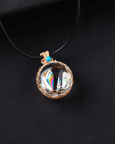 Copper Wire Wrapped Clear Crystal Quartz Ball Pendant Necklace
