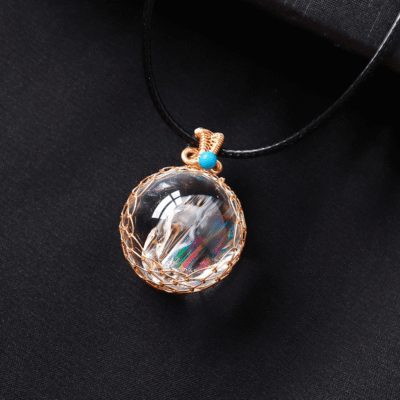 Copper Wire Wrapped Clear Crystal Quartz Ball Pendant Necklace