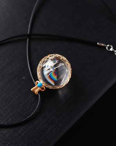 Copper Wire Wrapped Clear Crystal Quartz Ball Pendant Necklace