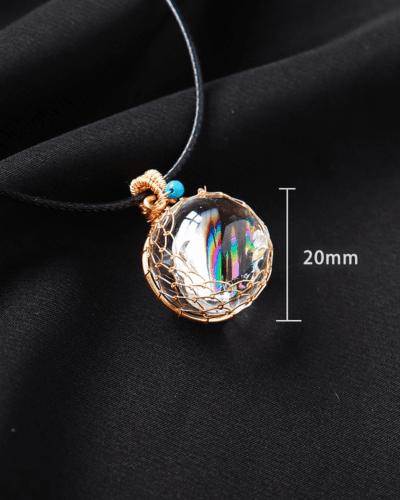 Copper Wire Wrapped Clear Crystal Quartz Ball Pendant Necklace