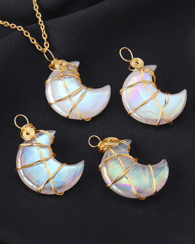 Copper Wire-Wrapped Moon Crystal Pendants Wholesale