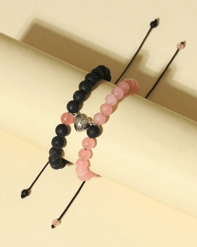 Black Pink Couple Beaded Crystal Bracelet Sets
