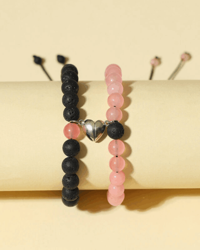 Black Pink Couple Beaded Crystal Bracelet Sets