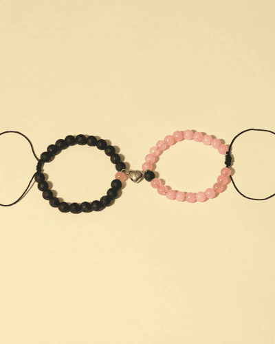 Black Pink Couple Beaded Crystal Bracelet Sets