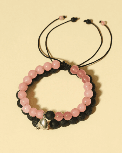 Black Pink Couple Beaded Crystal Bracelet Sets