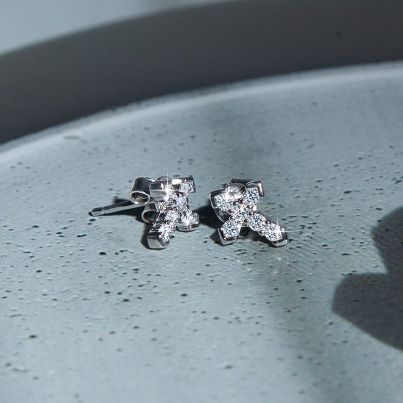 Cross Moissanite Earring with 925 Sterling Silver Wholesale - Görüntü 4