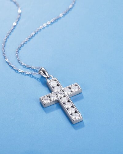 Cross Pendant Moissanite Necklace with 925 Sterling Silver