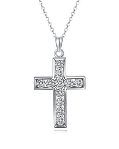 Cross Pendant Moissanite Necklace with 925 Sterling Silver 5