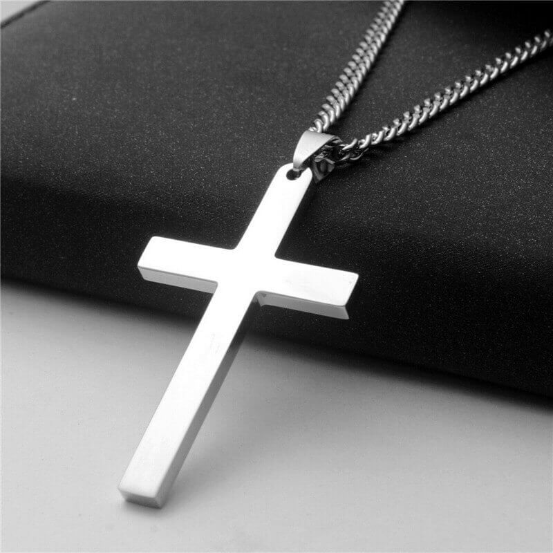 Cross Pendant Stainless Silver Necklace for Men Women (1)