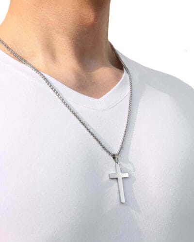 Cross Pendant Stainless Silver Necklace for Men Women 3