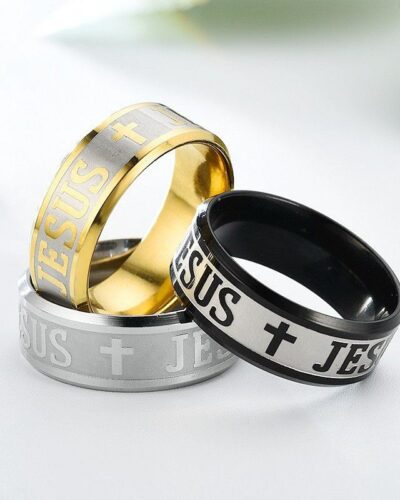 Cross Stainless Steel Ring with JESUS Carved