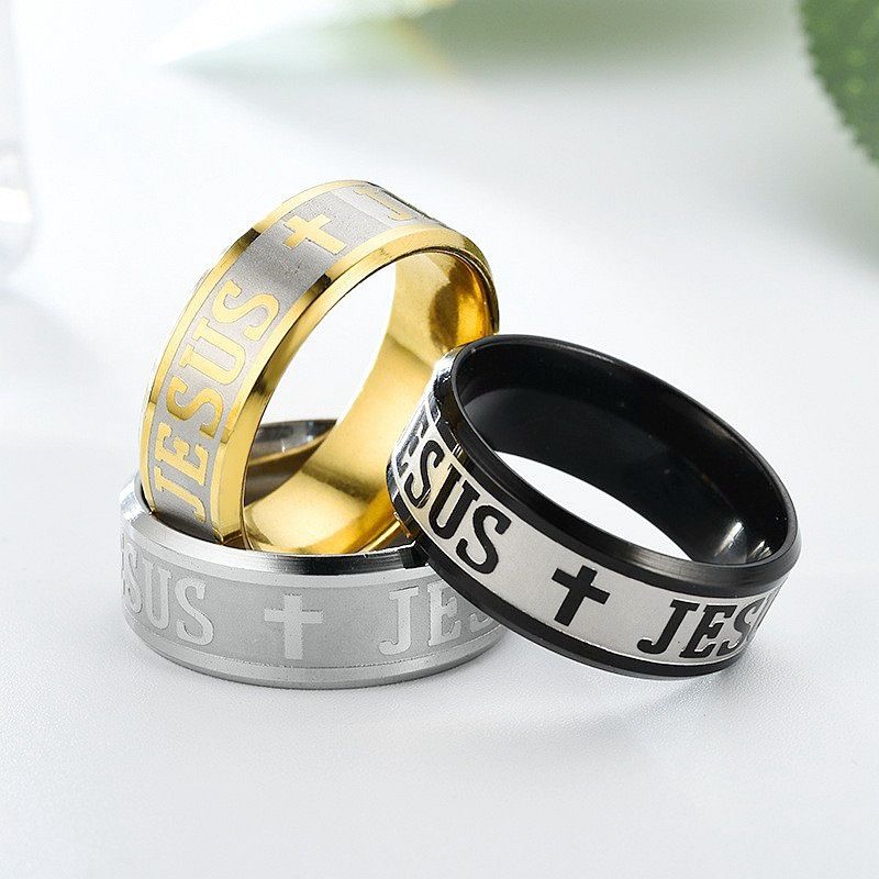 Cross Stainless Steel Ring with JESUS Carved
