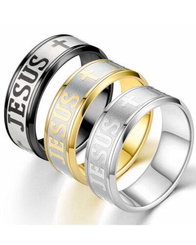 Alternative view of JESUS Carved Cross Stainless Steel Ring For Men