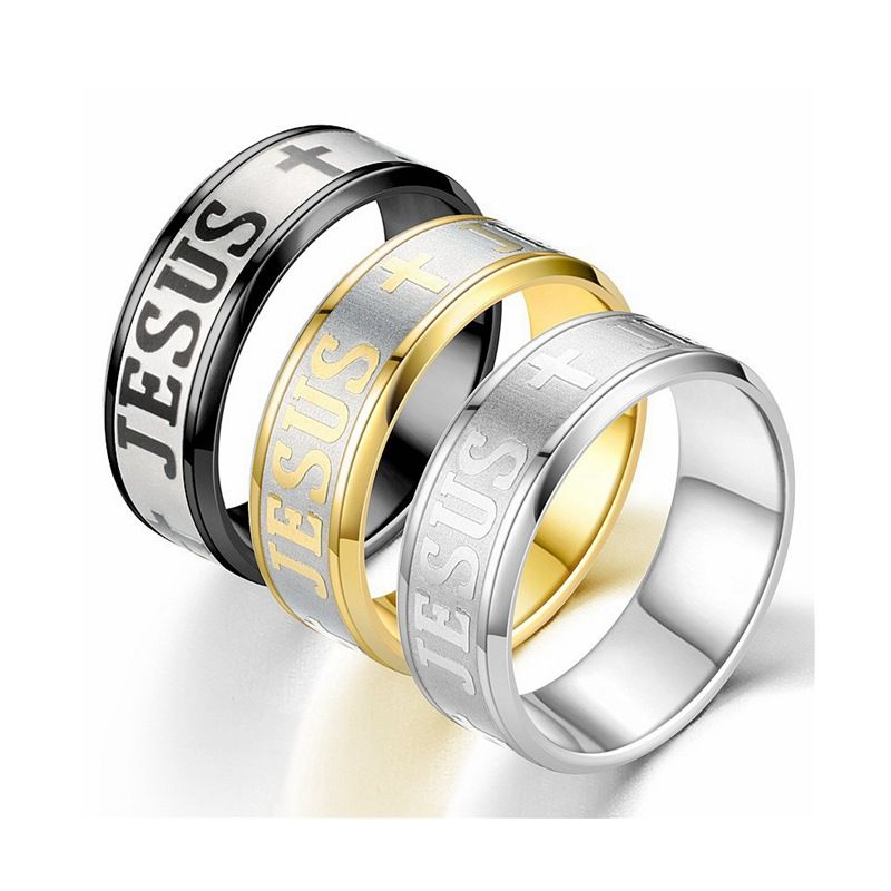 JESUS Carved Cross Stainless Steel Ring For Men - Görüntü 2