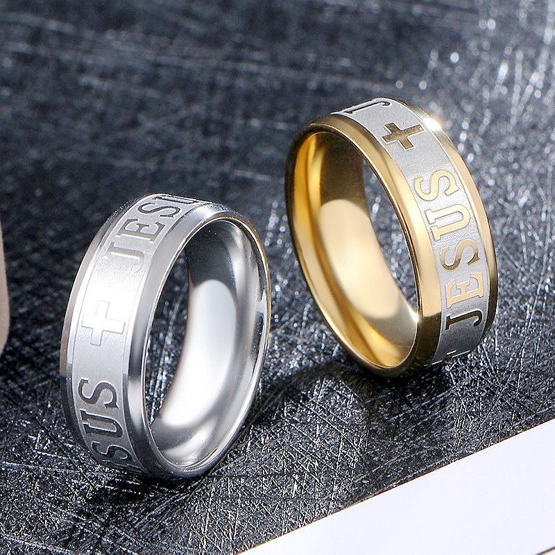 JESUS Carved Cross Stainless Steel Ring For Men - Görüntü 4