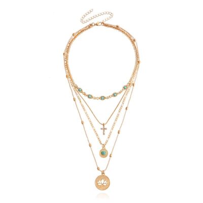 Cross Turquoise Pendant Stackable Necklaces Gold Wholesale (4)