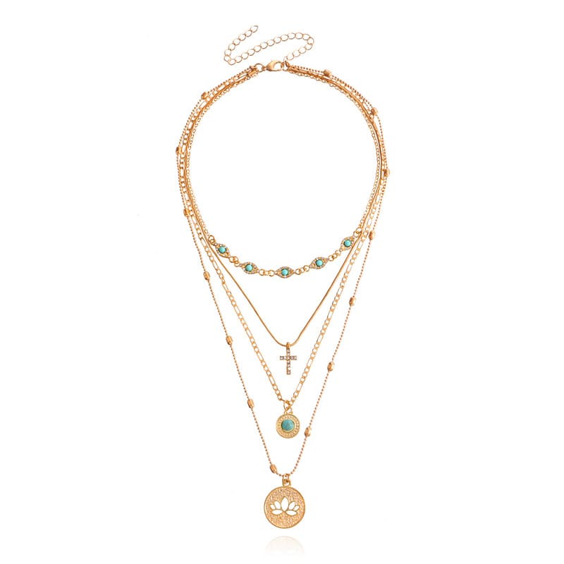 Cross Turquoise Pendant Stackable Necklaces Gold Wholesale (4)