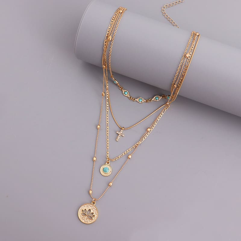 Cross Turquoise Pendant Stackable Necklaces Gold Wholesale - Image 5