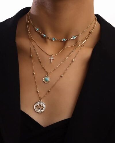 Cross Turquoise Pendant Stackable Necklaces Gold Wholesale (6)