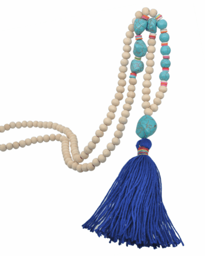 Bohemian Long Wooden Beads Necklace with Tassel
