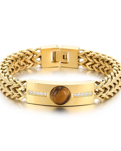 Double Layer Stainless Steel Franco Bracelet with Tiger Eye Stone