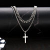 Double Layers Stainless Steel Cuban Link Chain with Cross style 1