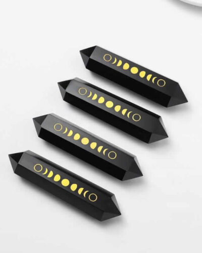 Double Point Pure Black Obsidian Tower with Patterns