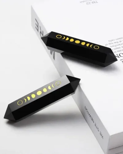 Double Point Pure Black Obsidian Tower with Patterns