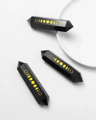 Double Point Pure Black Obsidian Tower with Patterns