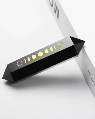 Double Point Pure Black Obsidian Tower with Patterns