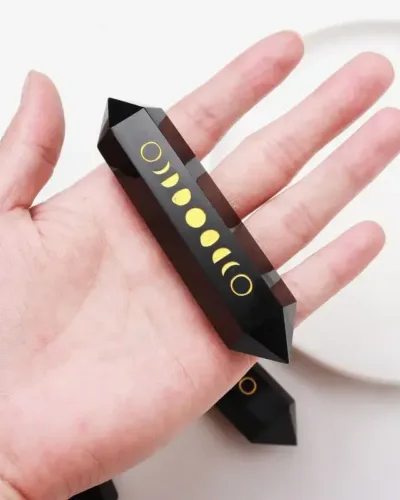 Double Point Pure Black Obsidian Tower with Patterns