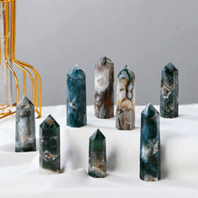 Druzy Moss Agate Tower Obelisk Wholesale