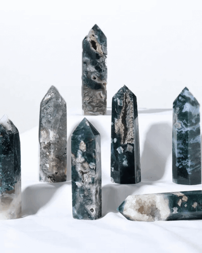 Druzy Moss Agate Tower Obelisk Wholesale