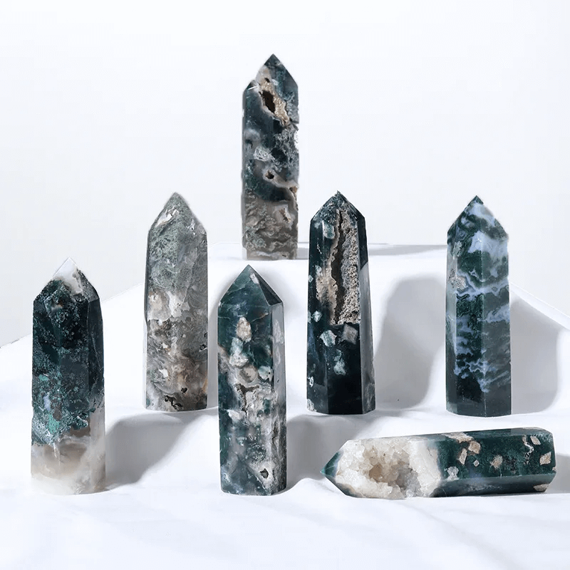 Druzy Moss Agate Tower Obelisk Wholesale