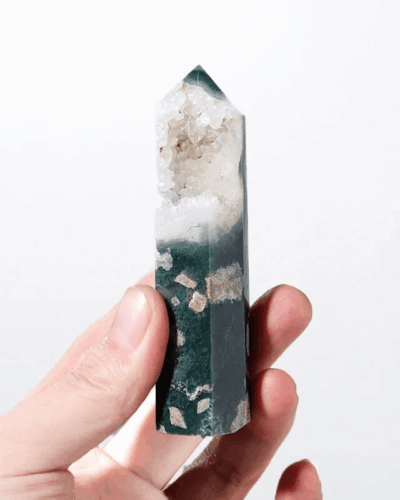 Druzy Moss Agate Tower Obelisk Wholesale