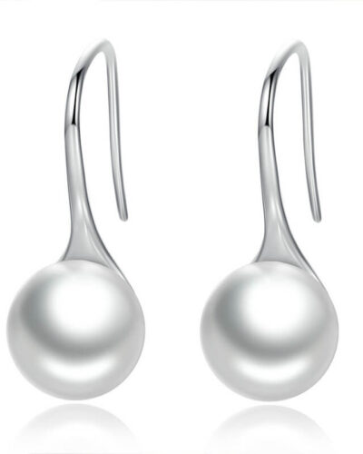 Elegant Round Silver Pearl Earrings for Women WHITE