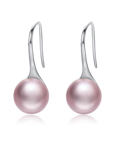 Elegant Round Silver Pearl Earrings for Women PINK