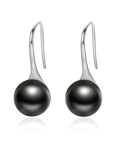 Elegant Round Silver Pearl Earrings for Women BLACK