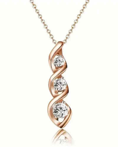 Elegant Spiral Design Zirconia Pendant Necklace Wholesale-rose gold