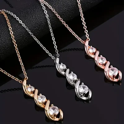 Elegant Spiral Design Zirconia Pendant Necklace Wholesale (6)