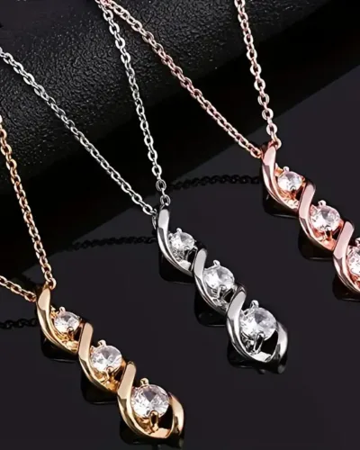 Elegant Spiral Design Zirconia Pendant Necklace Wholesale (6)