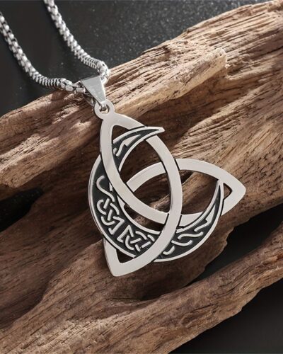Entwined Moon Triangle Stainless Steel Necklaces for Men